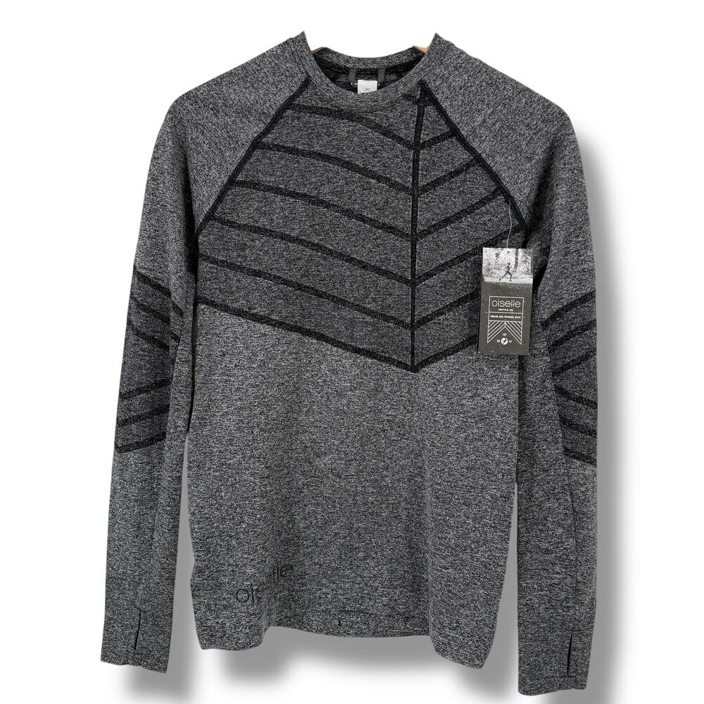 Oiselle Birds of a Feather Long Sleeve Running Shirt Womens Sz S Gray Black